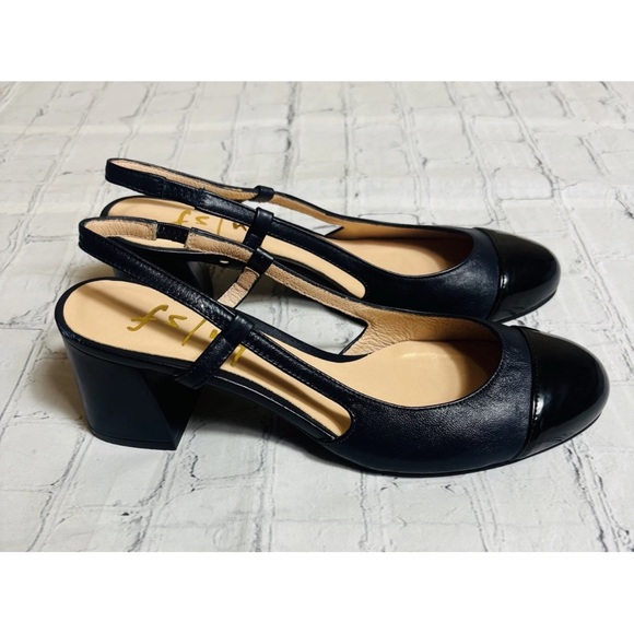 French Sole FS/NY Tuckernuck Slingback Baton Leather Heels Navy/Black Size 7.5 - Picture 4 of 10